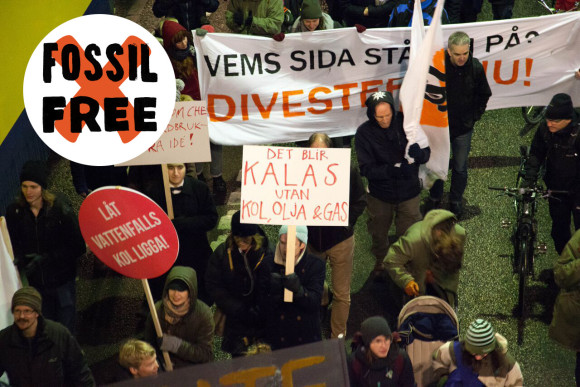 "Det blir kalas utan kol, olja & gas" - budskap från Fossil Free Sverige.