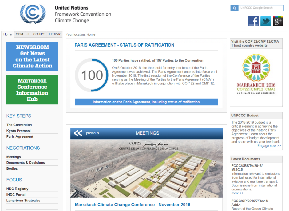 Klimatkonventionens webbplats. Bild: UNFCCC
