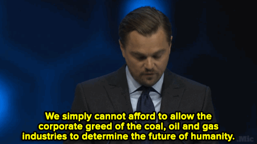 FNs klimatsändebud Leonardo DiCaprio talar om fossila bränslen på World Economic Forum i Davos, januari 2016. Källa: Mic