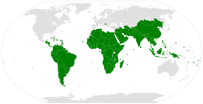 Karta över länder som är med i G77.