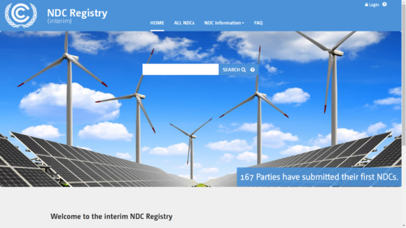NDC - Nationally Determined Contribution, på svenska "Nationellt fastställt bidrag", eller nationella klimatplaner. Bilden visar registret för inlämnade NDCer, på UNFCCCs webbplats (feb 2018).